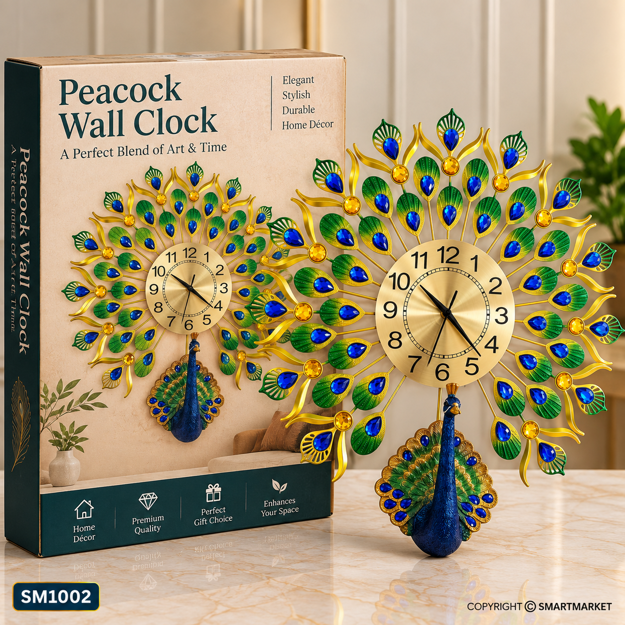 Funky Decors 3D Peacock Feather Open Wall Clock - Image 2