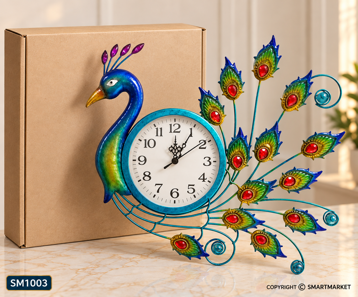 Peacock Wall Clock for Living Room Home Decor